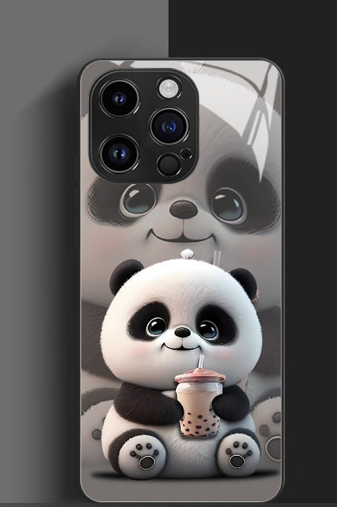 Housse de téléphone Panda Mignon Caricature National Trésor Verre cas dur