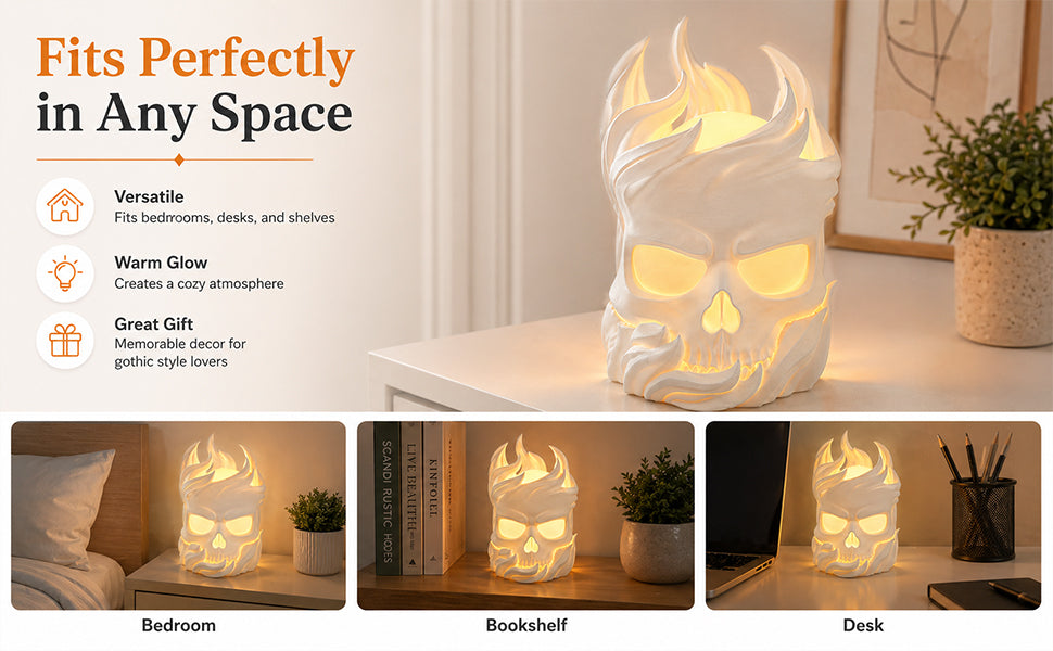 Lampe de table 3D imprimée de crâne de flamme