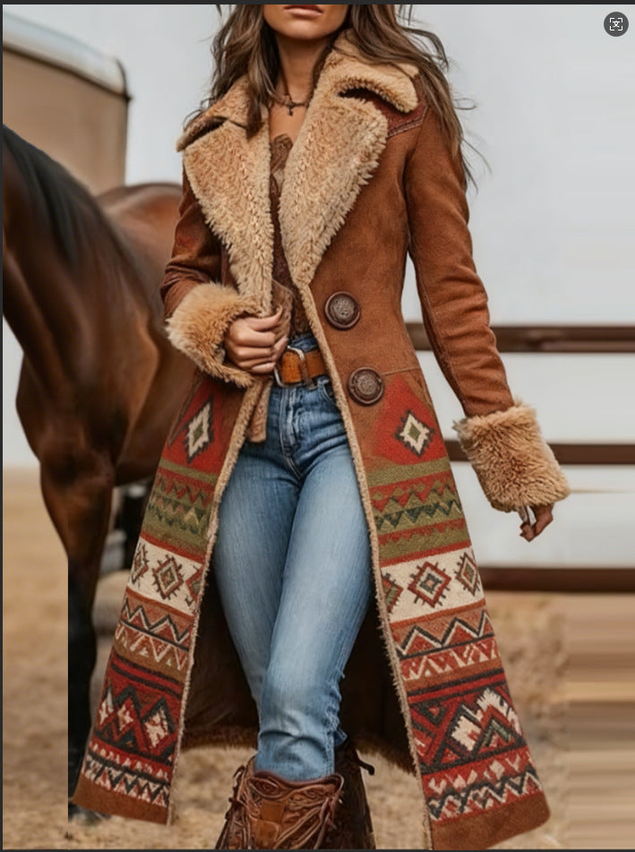 Manteau imprimé mode en peluche de style occidental pour femmes