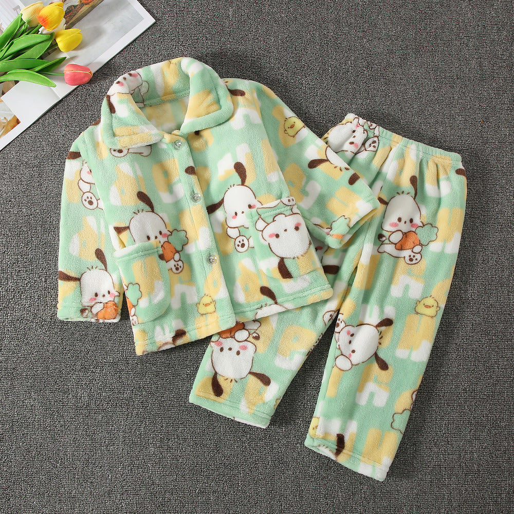 Printemps et automne Flannel de garçons et filles Mignon Kawaii Cartoon Animal Homewear