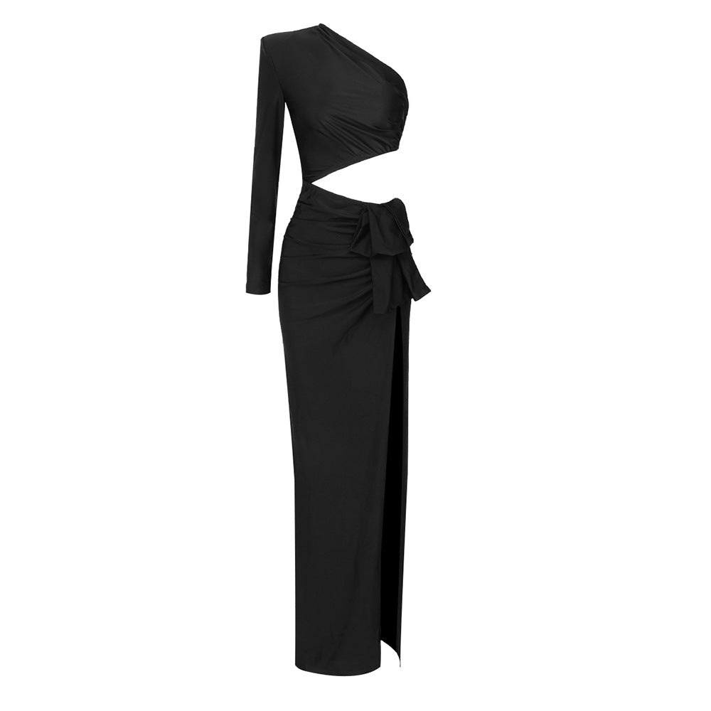 Robe élastiquée à épaule à manches longues pour femmes