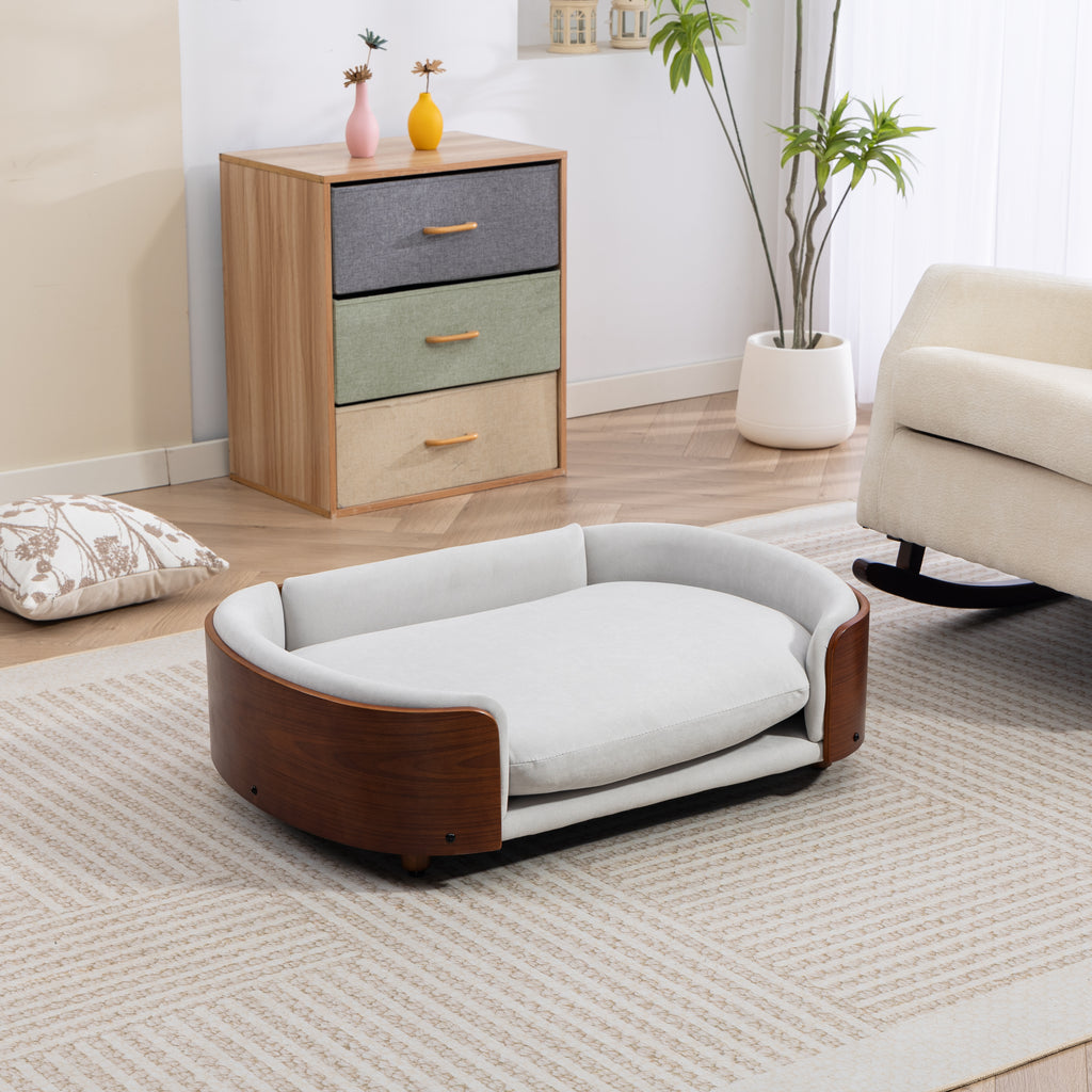 Style scandinave Lit de chien élevé Sofa Pet avec pieds en bois massif et noyer Bent Wood Bac