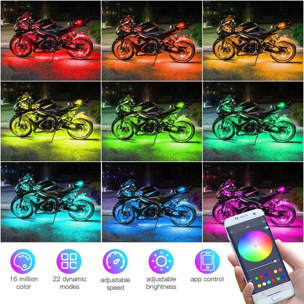 Châssis de moto bas ambiant lumière coloré illumination