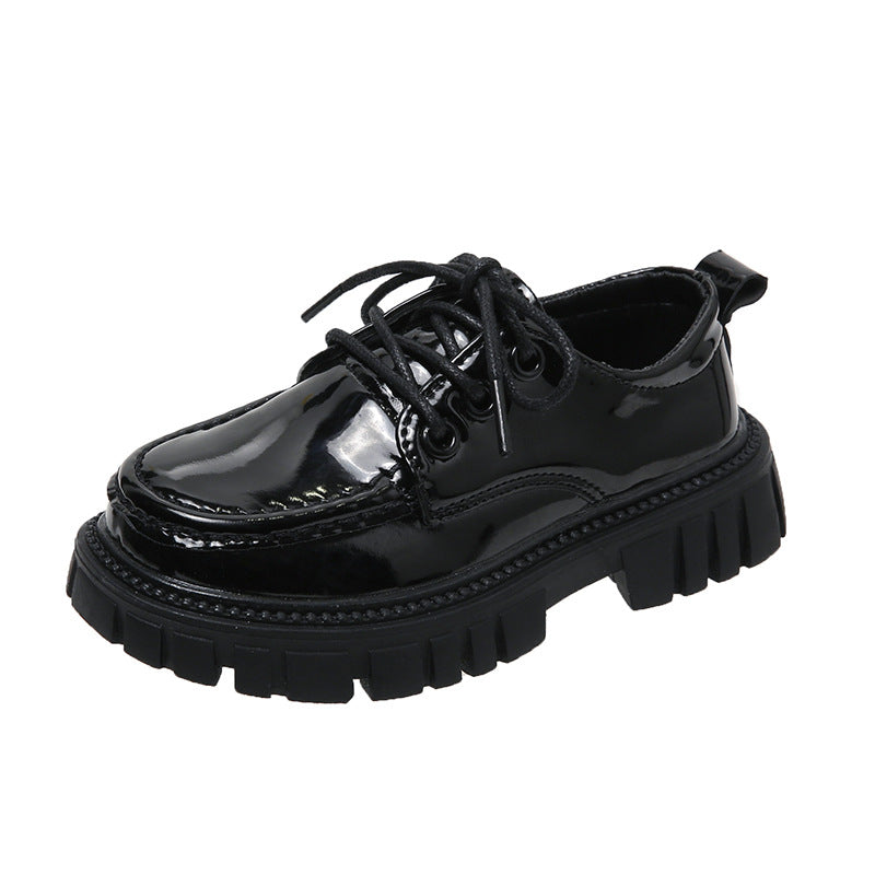 Printemps et automne Chaussures simples de style anglais pour enfants Noir épais