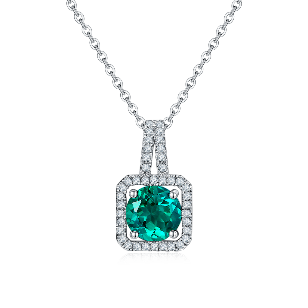 S925 Collier pendentif en argent Sterling 2ct Lab-Grown Ruby Emeraude