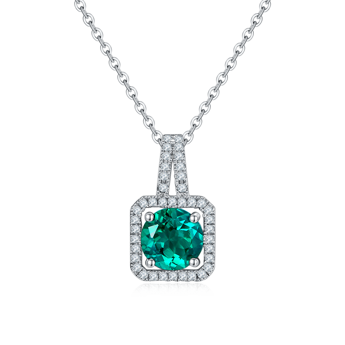 S925 Collier pendentif en argent Sterling 2ct Lab-Grown Ruby Emeraude