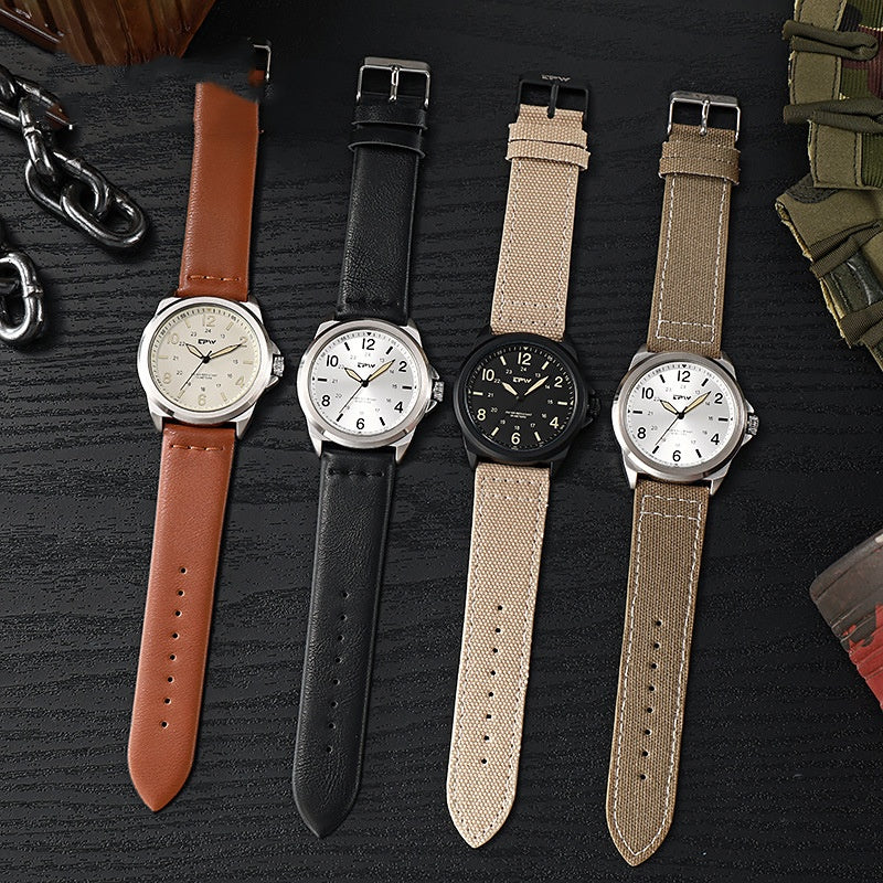 Business Casual Belt Style Imperméable Pointeur léger Montre Quartz Homme
