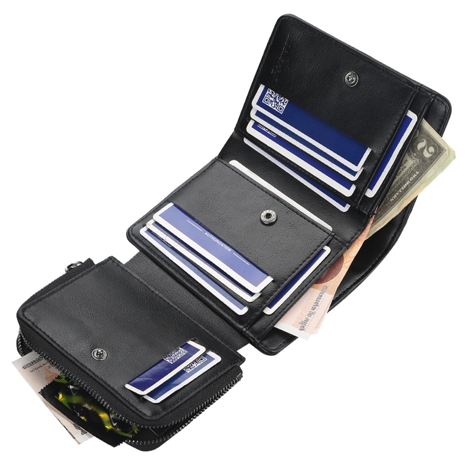 Porte-cartes en cuir de portefeuille 1Pc Hommes Purse Trifold embrayer Zipper argent avec fenêtre d'identification 14