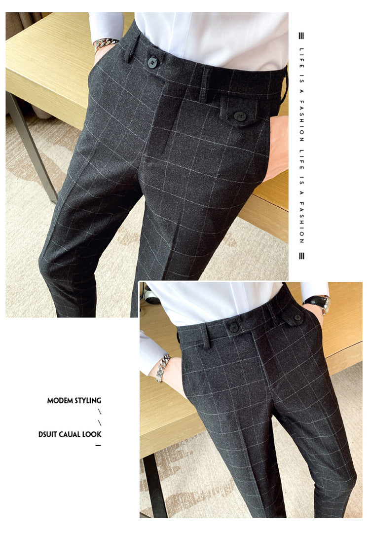 Style coréen British Classic Checkered Elegant Slim Fit meilleur homme pantoufles homme costume P