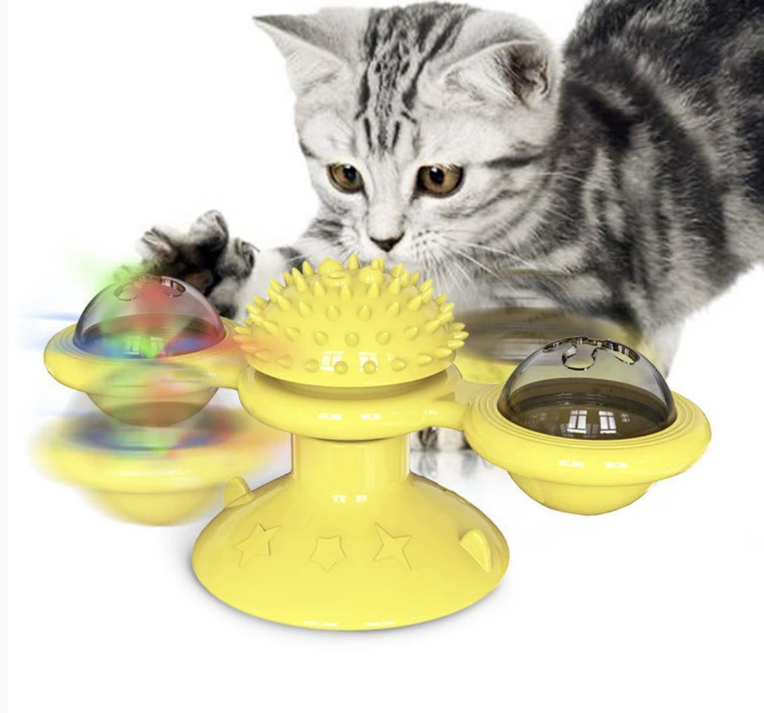 Interactive Windmill Cat Toy with LED Light Ball