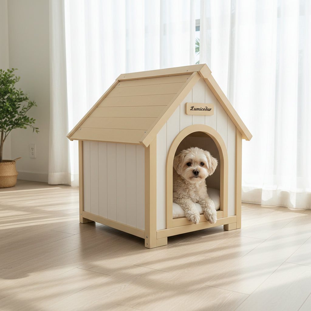 Maison de chien en bois moderne avec coussin EVA – Cèdre solide Pet House pour petits chiens & C