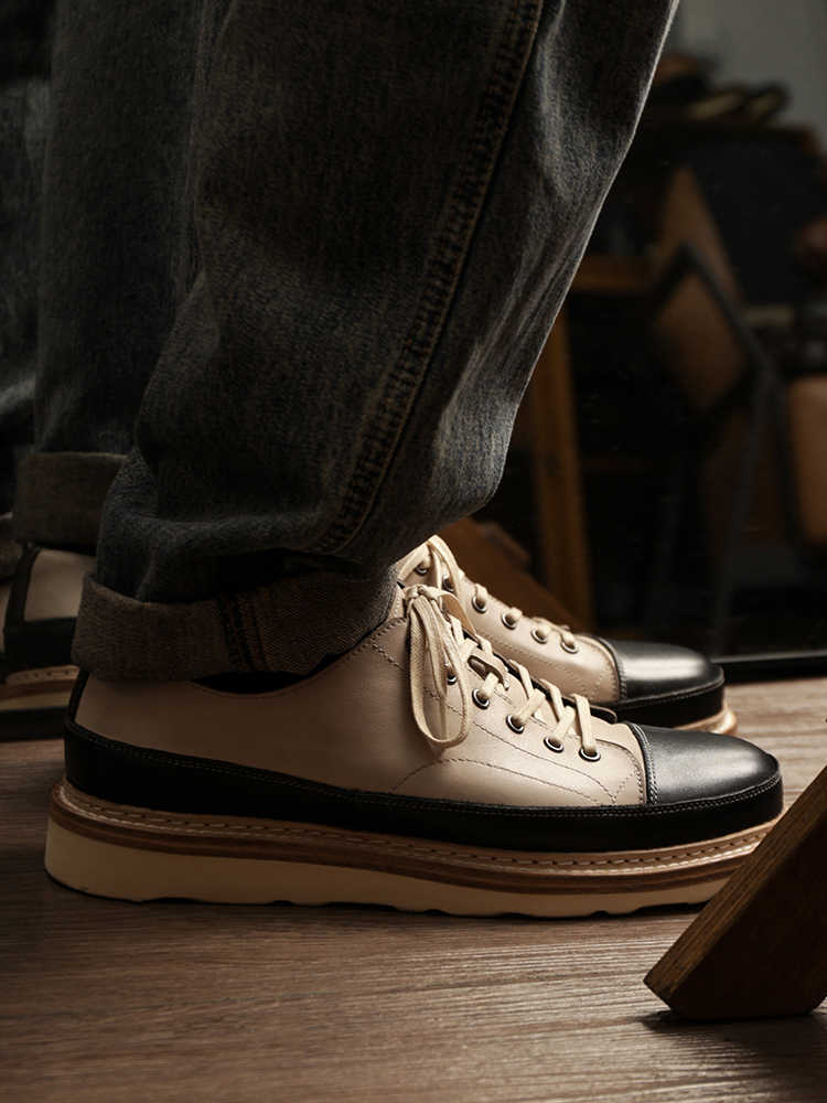 Vintage Vintage Chaussures de Conseil en Cuir Véritable Plateforme Chaussures Casual