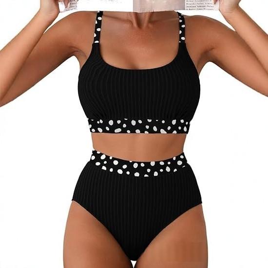 Maillot de bain haute couture Tummy-control Fashionable Polka-dot Imprimer Halter Split