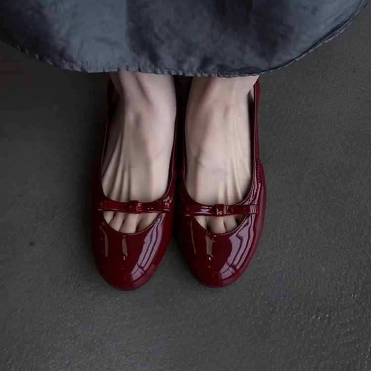 Red Ballet Chaussures Simples Femmes Versatile Petites Sandales Rondes Bow parfumées