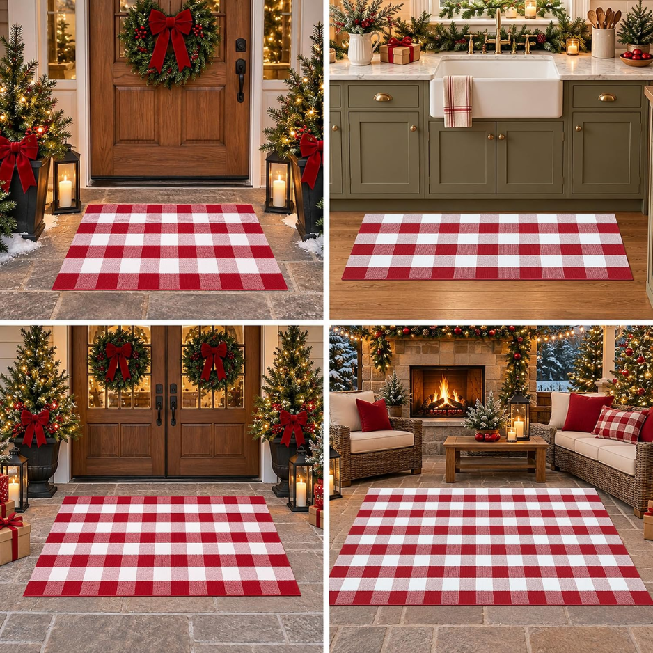 Tapis de porte rouge et blanc de Noël