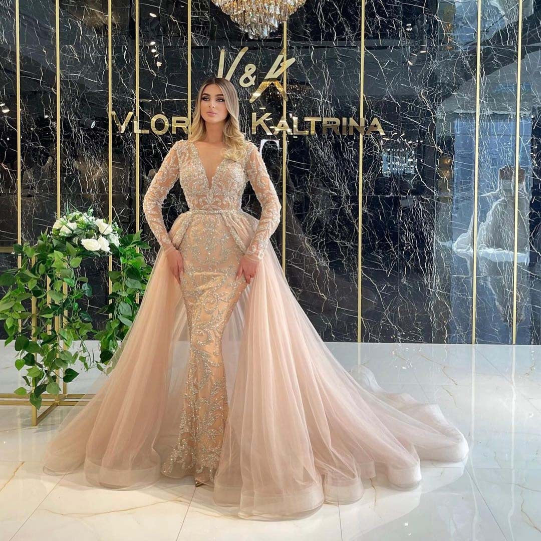 Robe de mariée style français simple à manches longues