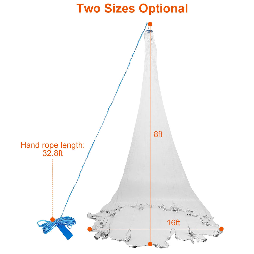 1Pc 2 Options de taille 6FT 8FT Pêche radius filet cast pour les pères jour cadeau piège à queue facile Thr