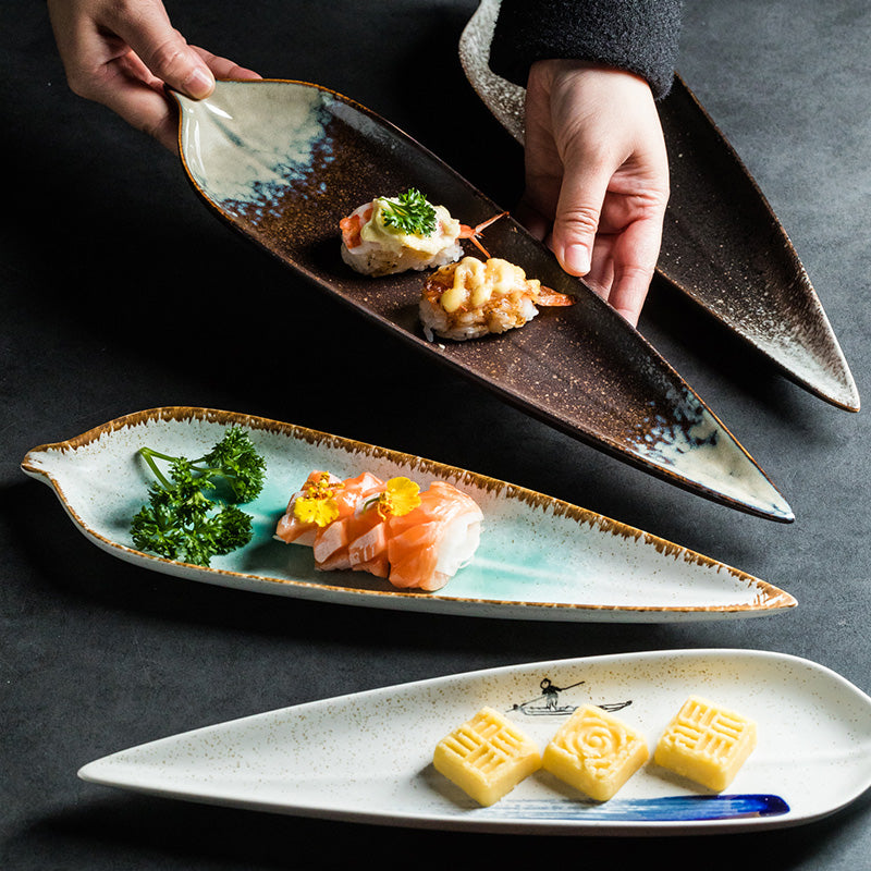 Feuille longue en forme de plaque de céramique Sushi Créativité