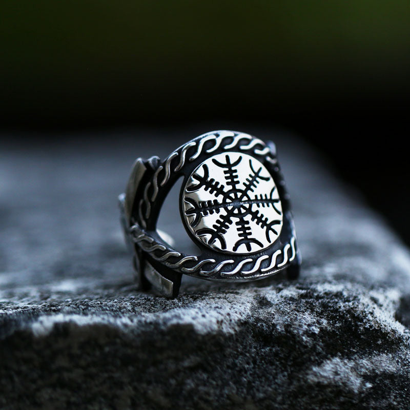 Bague en acier inoxydable Viking Compass pour homme