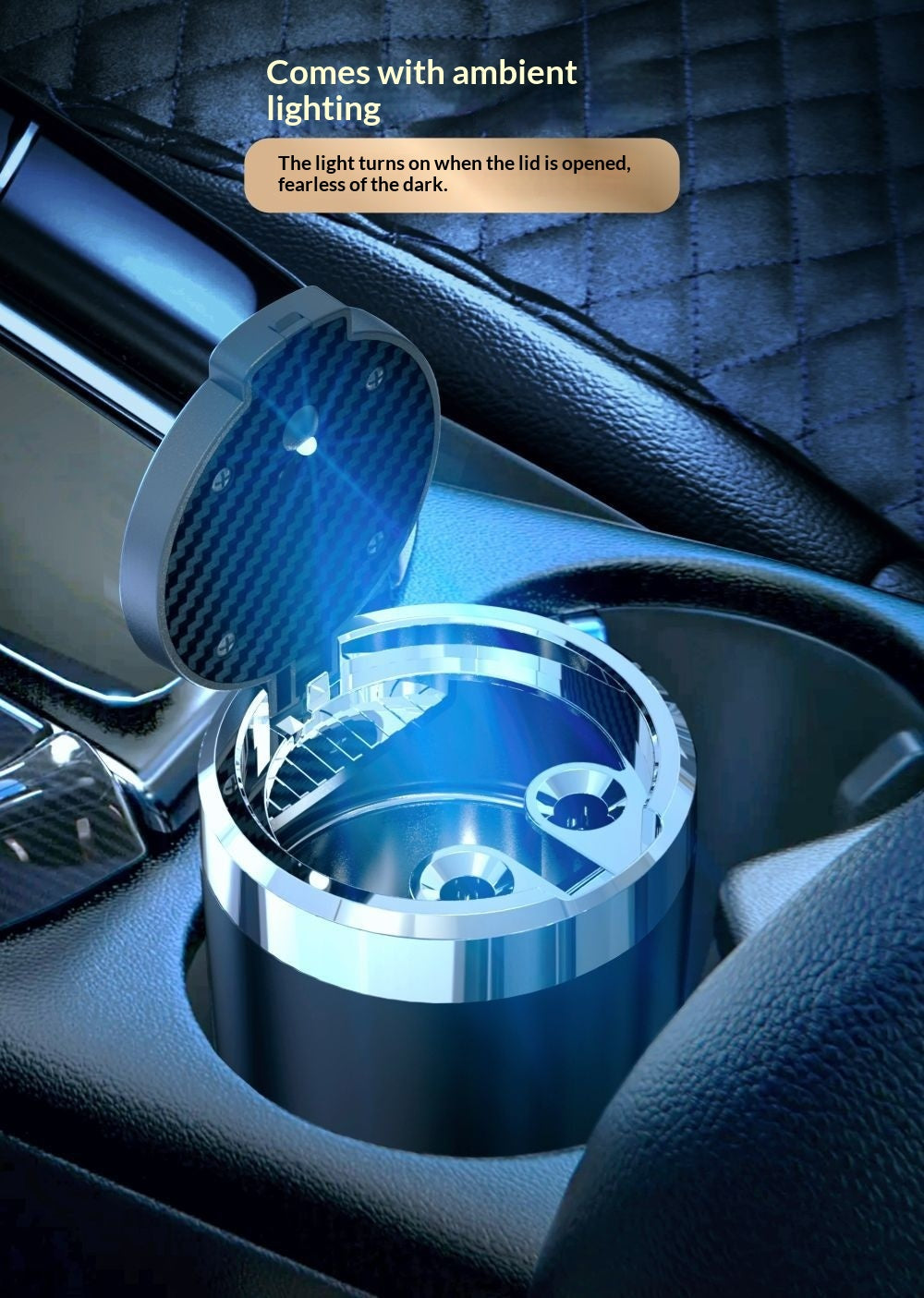 Cendrier de voiture ouvert à un bouton LED