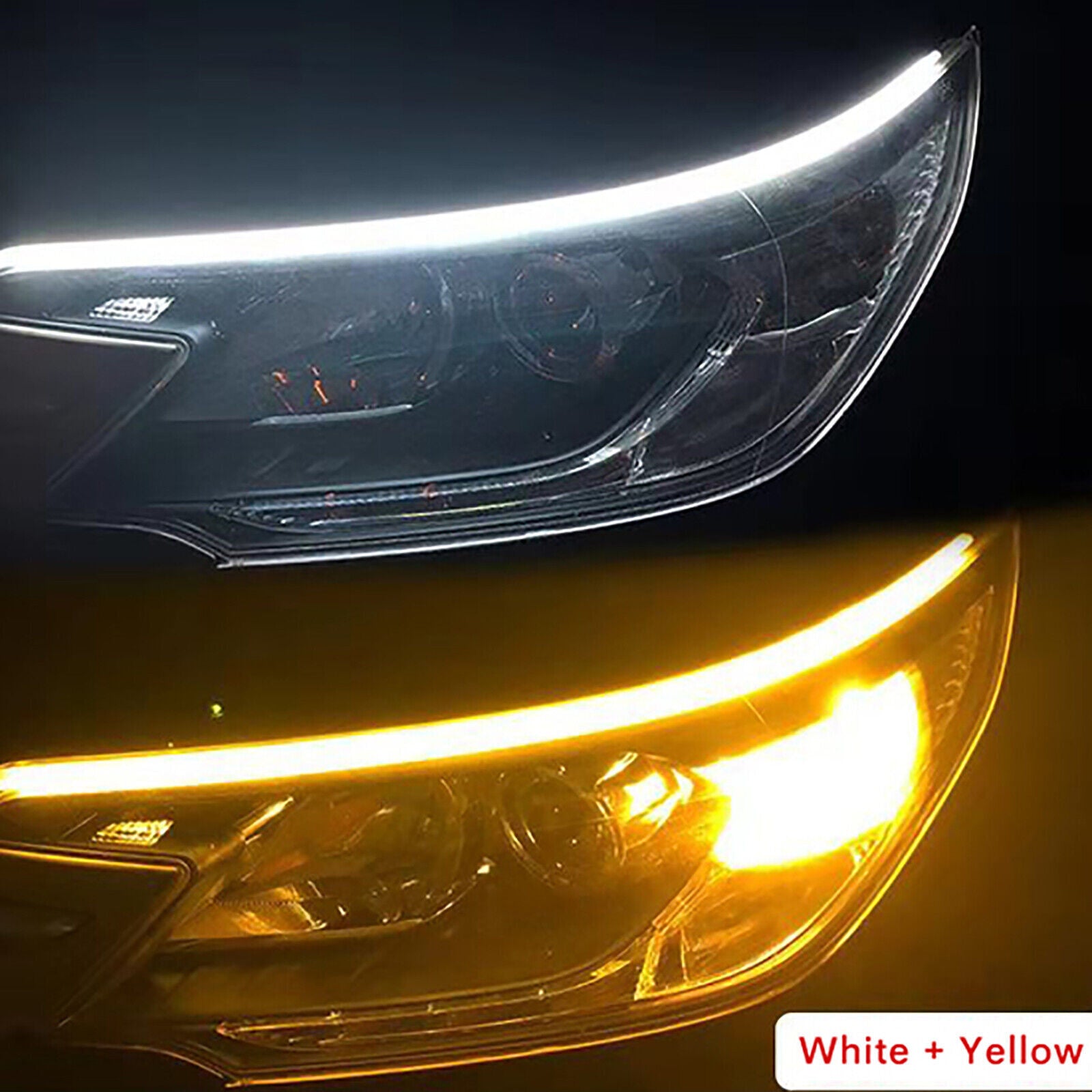 2Pcs 60cm Flexible Switchback LED Bandes lumineuses blanc et ambre DRL Turn Signal 12V IP68 Wate