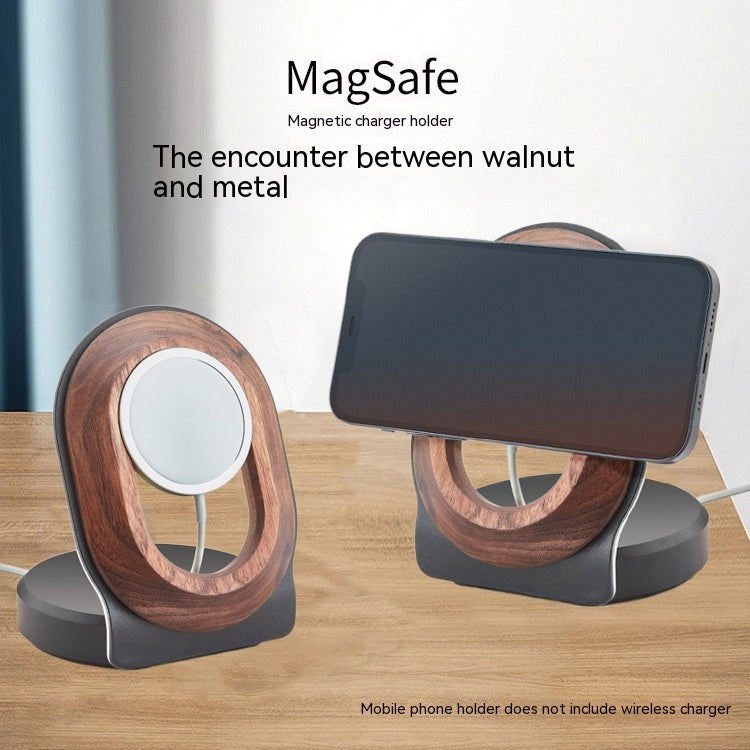 Noyer Magsafe Support de charge magnétique sans fil Téléphone mobile Base en bois massif