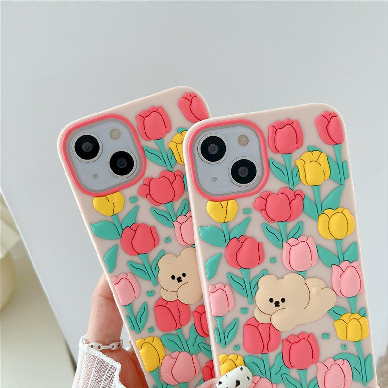 Caricature créative Little Bear Flowers Cas téléphonique