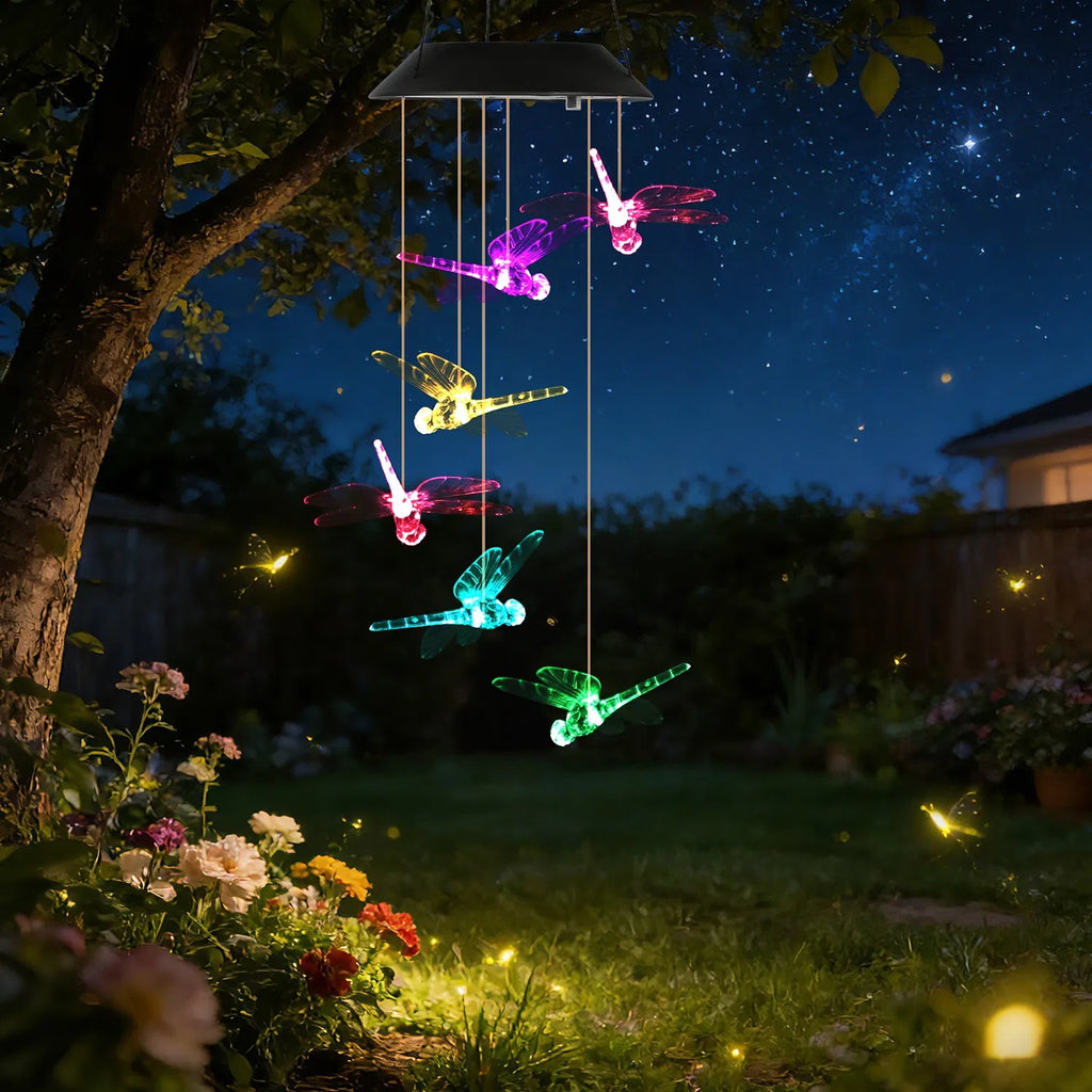 Chimes de vent solaire suspendus extérieurs Dragonfly
