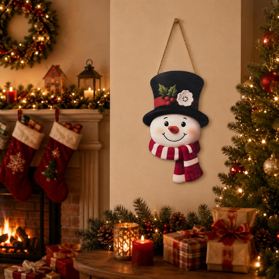 Décorations de Noël Snowman hiver bois panneau de bienvenue pour la porte avant