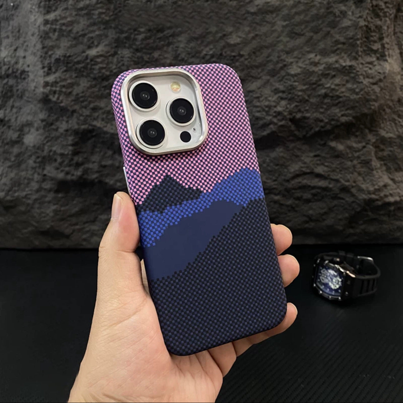 Case de téléphone Kevlar Carbon Fibre motif aspiration magnétique