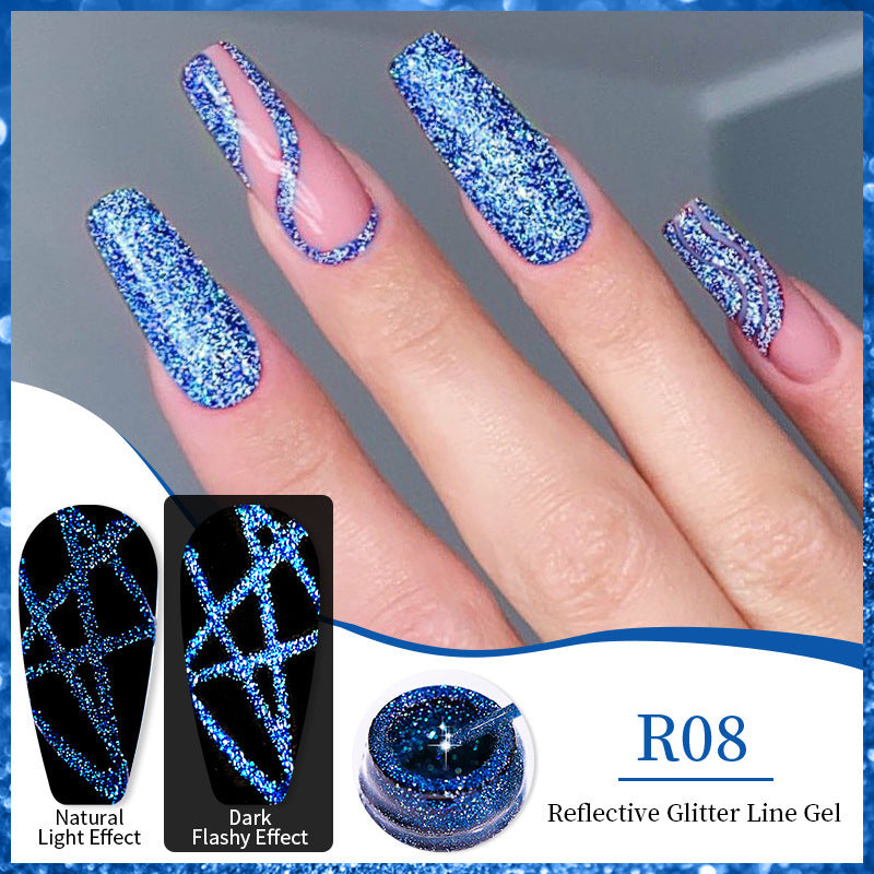 Gel d'ongle avec une finition brossée et des paillettes réfléchissantes