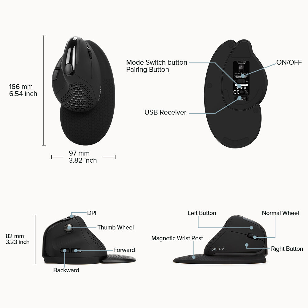M618XSD Thumb Roue Ergonomie Souris rechargeable Bluetooth à trois modes