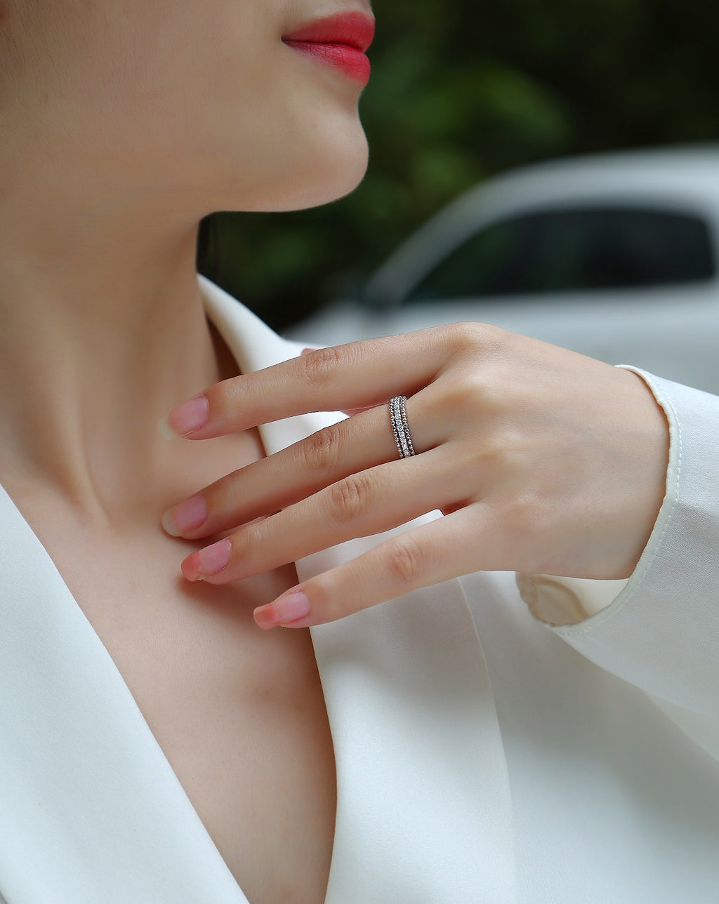 S925 Argent 2.4g Anneau de Moissanite plaqué platine