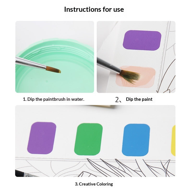 Livre de coloriage aquarelle pour enfants de langue anglaise avec peintures intégrées