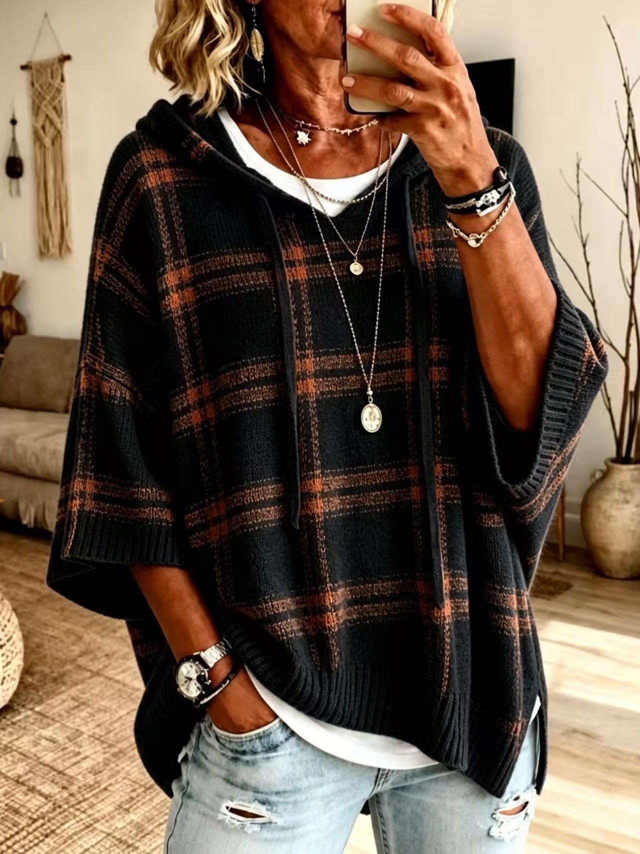 Chemise à capuche tricotée pour femmes