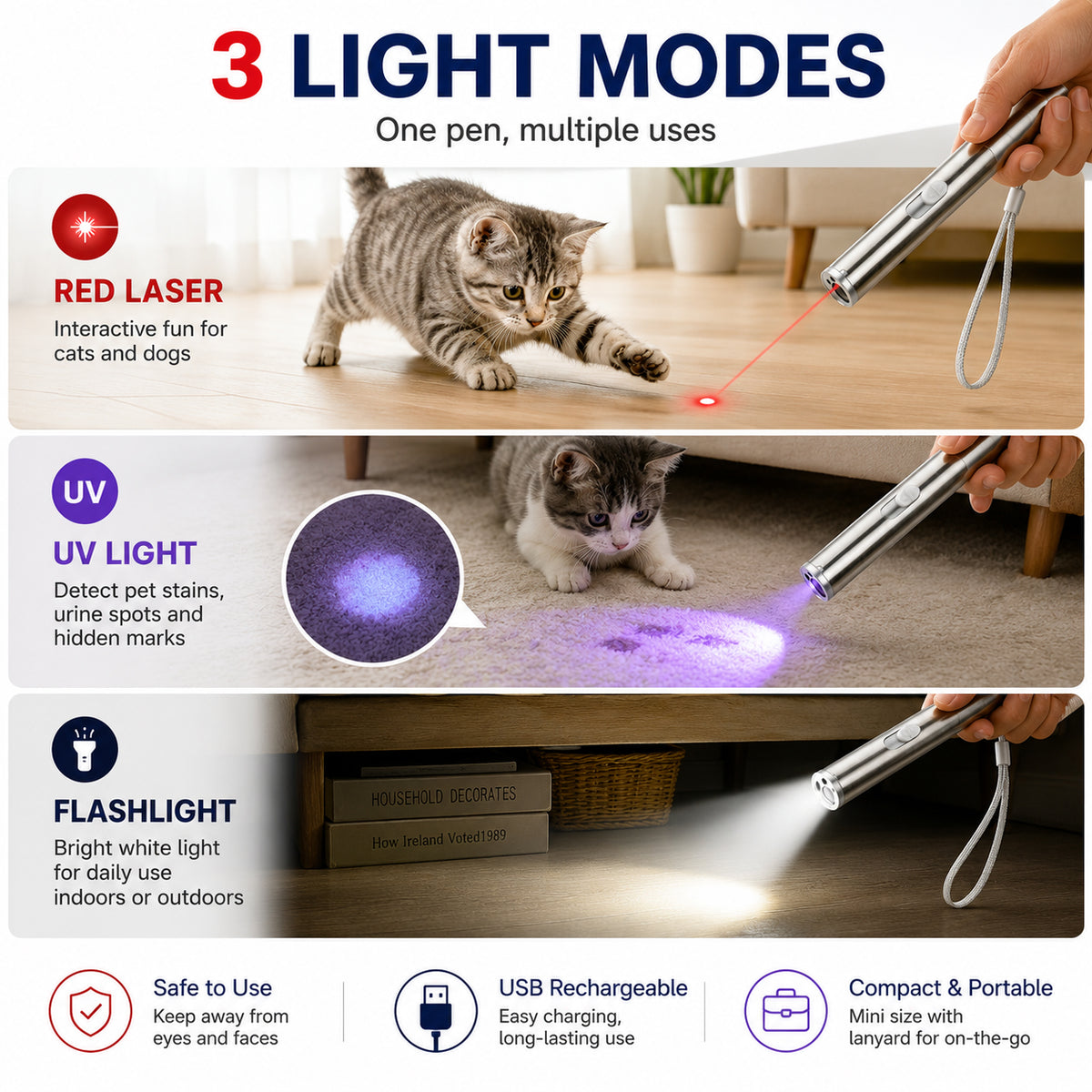 Pointeur laser 3-en-1 pour chats et chiens