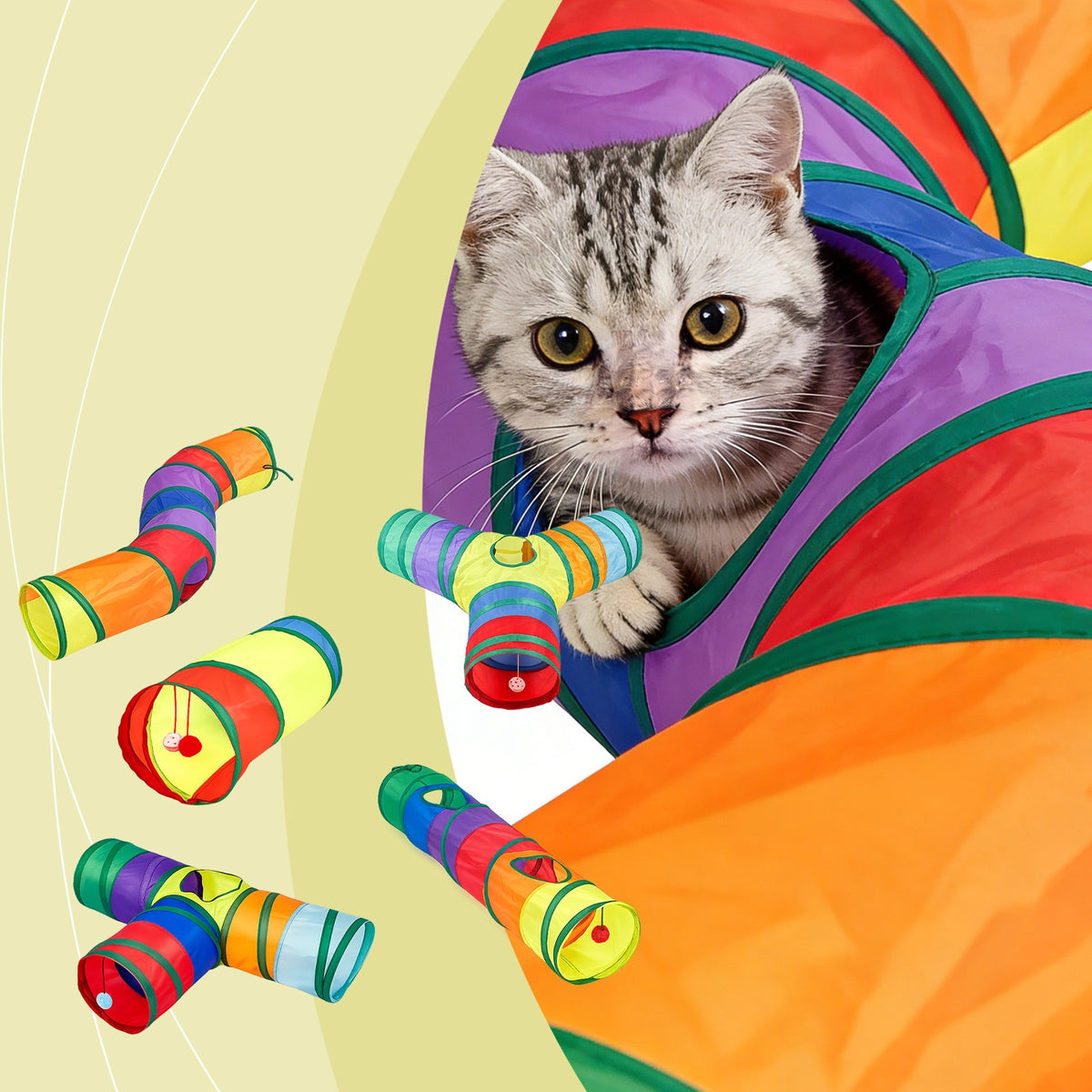 Jouet Cat Rainbow Tunnel Double-tête à travers léger pliage facile à récepteur Pet Accueil T