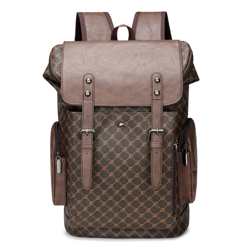 Cuir homme Grande capacité Hommes et femmes Trendy Plaid Sac à dos