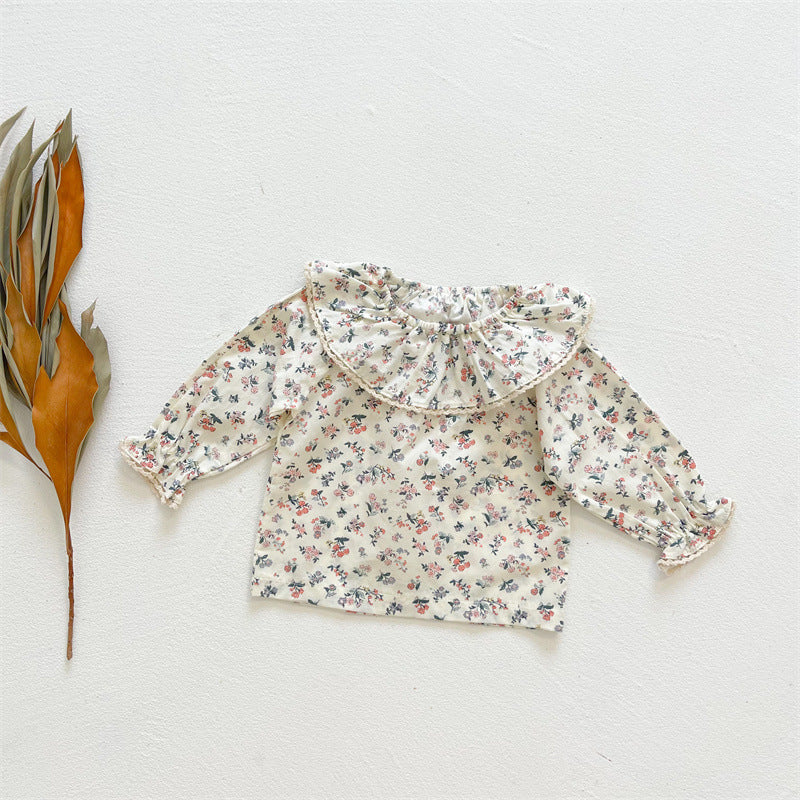 Chemise Lapel Japonaise et Coréenne Sweet Long-Sleeved Autumn Girl Petite Blouse Florale
