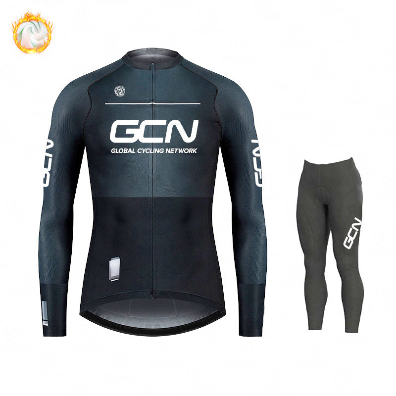 GCN Fleece Long Sleeve Cycling Jersey Cycling Jersey Running Winter Series