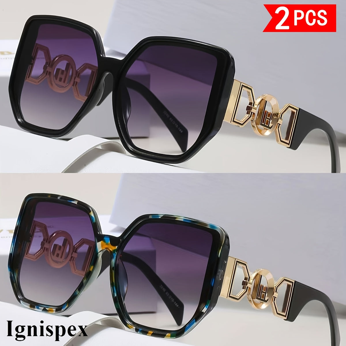 2 Pack Lunettes de soleil carrées surdimensionnées pour femmes