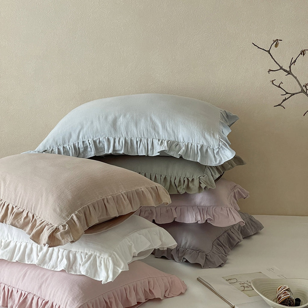 Pure coton à bords de volant Double couche Gauze Oreiller simple