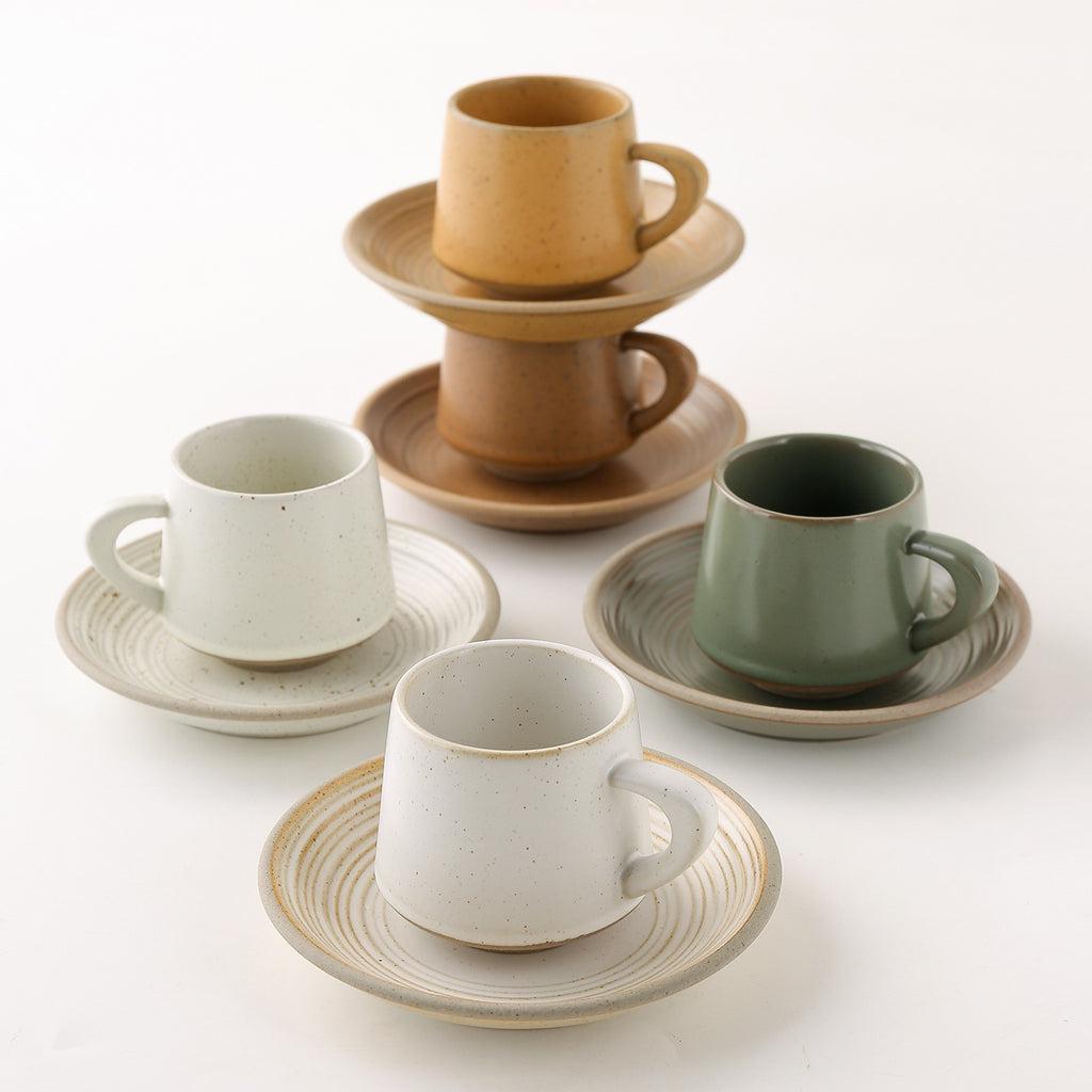 Élégante et créative en pierre rustique Latte Art Retro Cup and Saucer Set en céramique