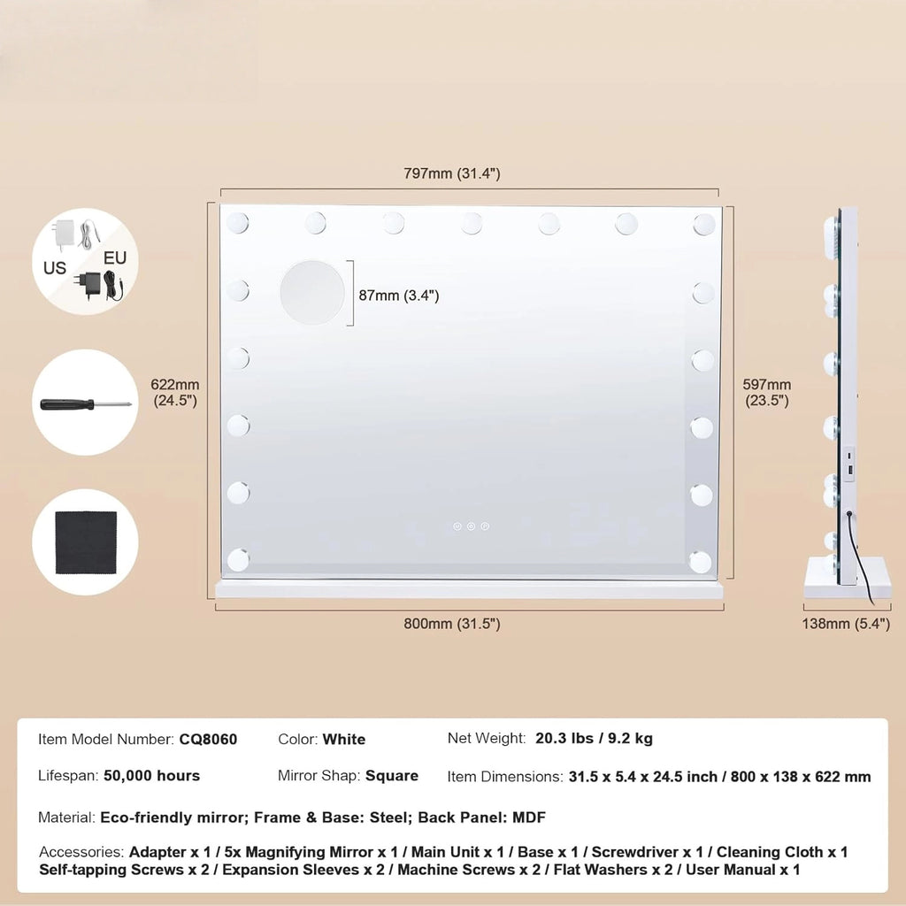 Smart maquillage miroir bureau avec ampoule remplissage de la lumière