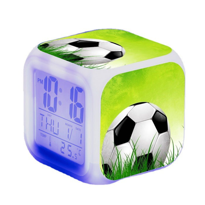 Motif de football Petite réveil carré horloge étudiants enfants Mute alarme