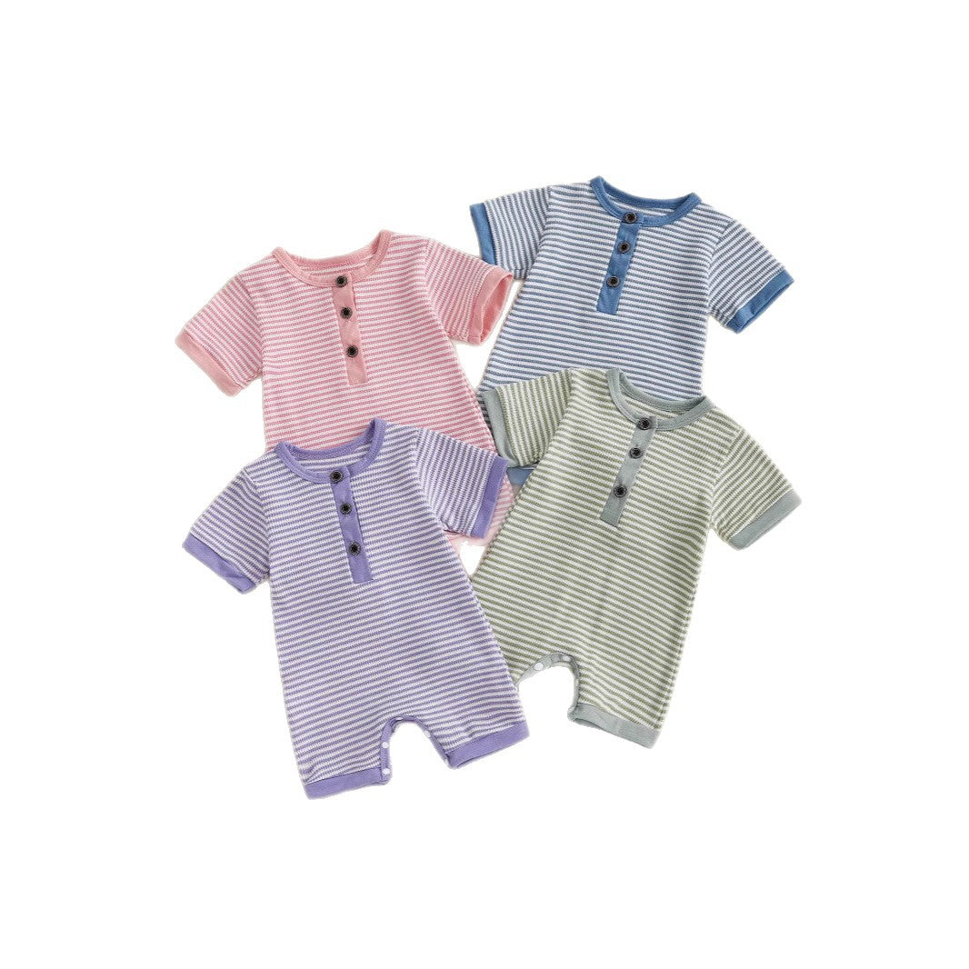 Pure Coton Quatre-pièces Set Short Crawl Stripe Style