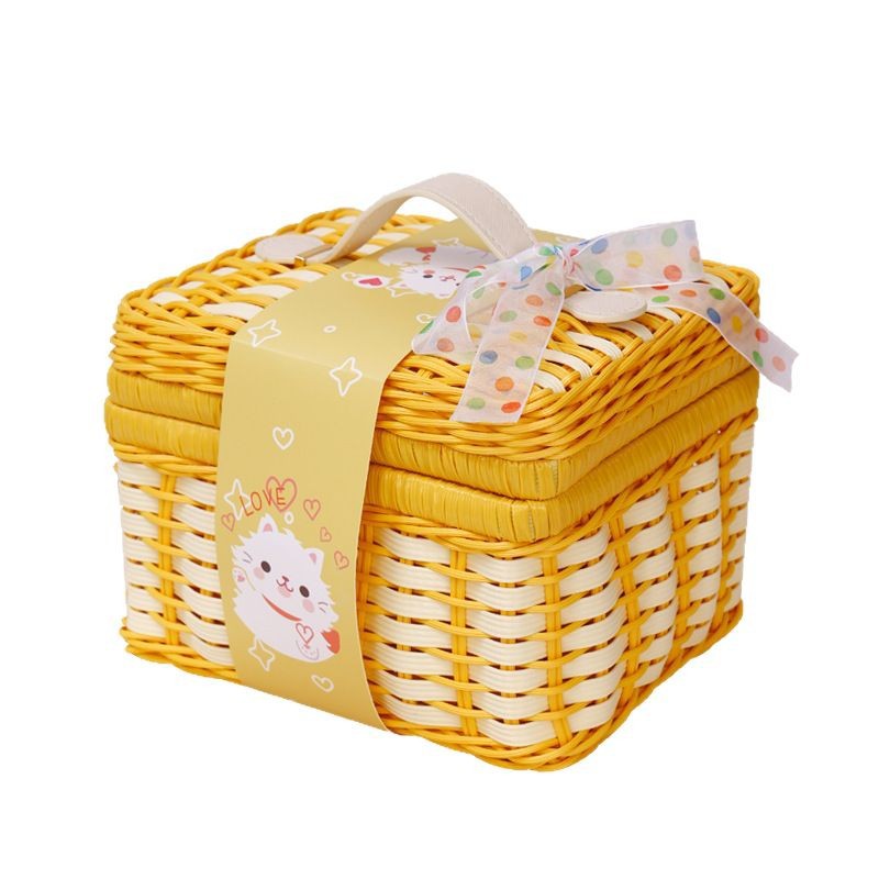 Paille rectangulaire et panier tissé en cuir