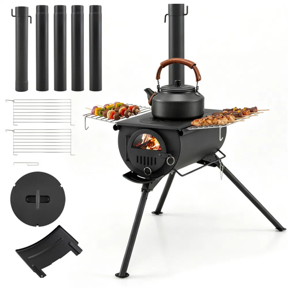 Foldable Tent Stove with 5-Section Chimney