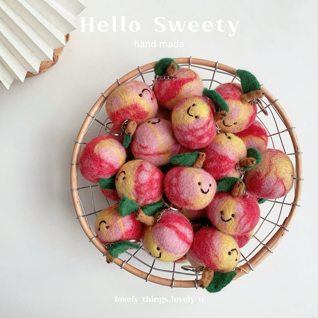 Nepal Laine fait main Felt Peach Fruit Porte-clés cadeau pendentif