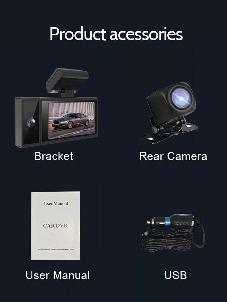 WIFI Driving Recorder Trois Lens Mobile Phone APP Interconnexion Night Vision Large Large Wide